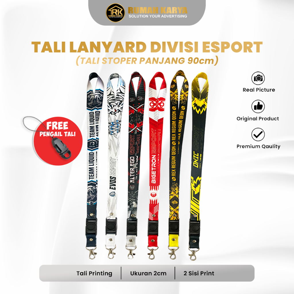 Tali Lanyard Game Esports Printing Ukuran 2cm  -  Tali Id Card/Hanphone Game Onic Bigetron Evos Team