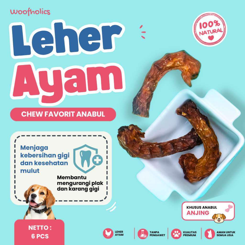 Woofholics Chicken Neck/ Leher Ayam / Dog Snack / Dog Chew Treats / Cemilan Anjing