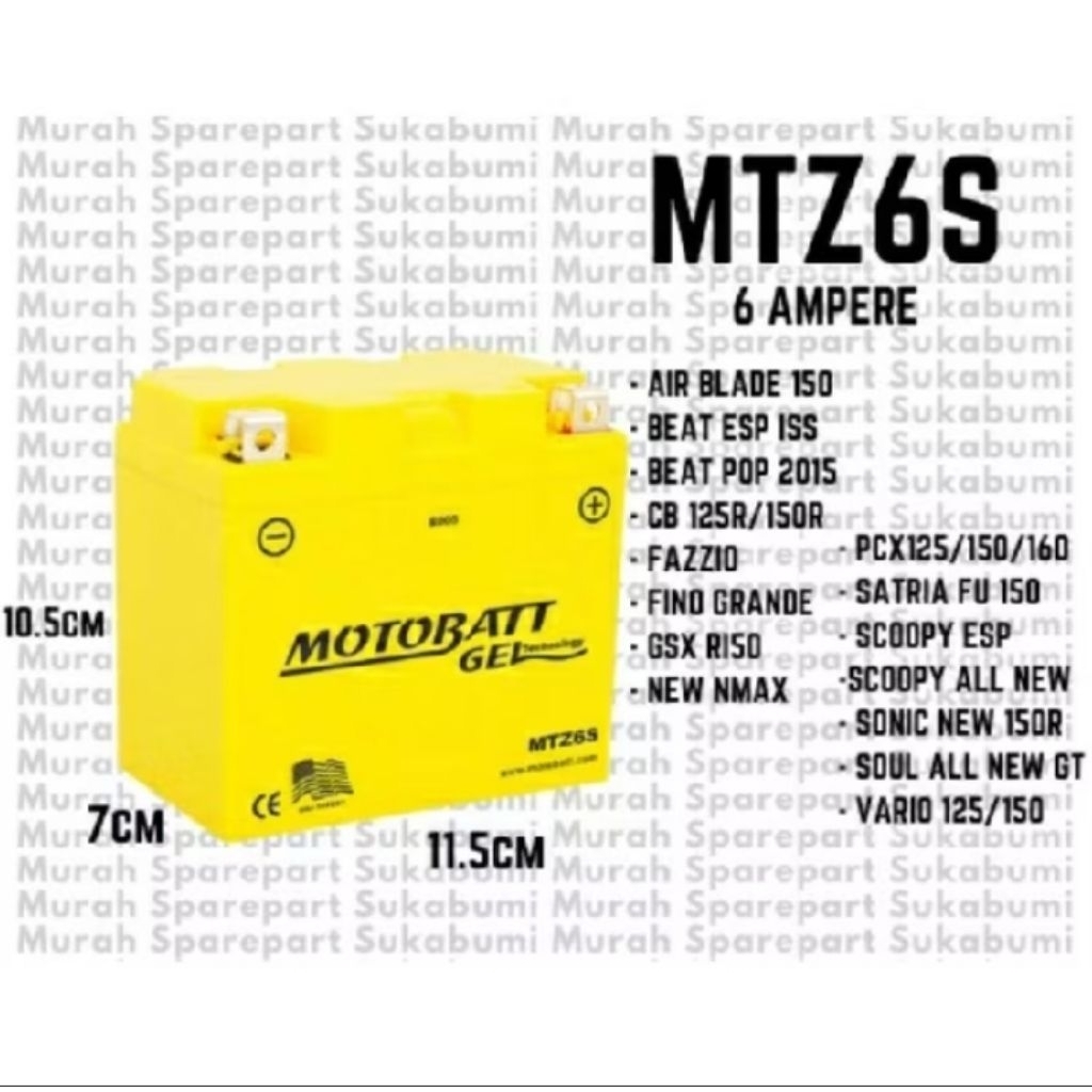 Aki motor motobatt mtz6s