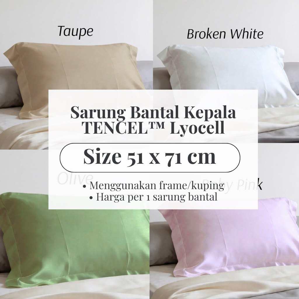 FORTUNA INDAH SPREI - Sarung Bantal Kepala & Guling TENCEL™ Lyocell 60s Polos Size Kingkoil PER 1 PC