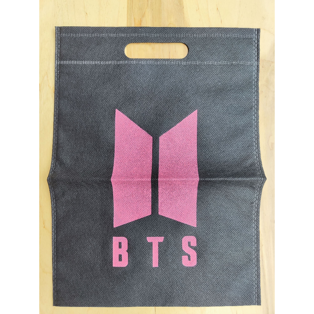 Tote Bag BTS Hitam Pink - Tas Canvas BTS Putih - Tote Bag Lipat Kuat Tebal - Reusable Eco Friendly -