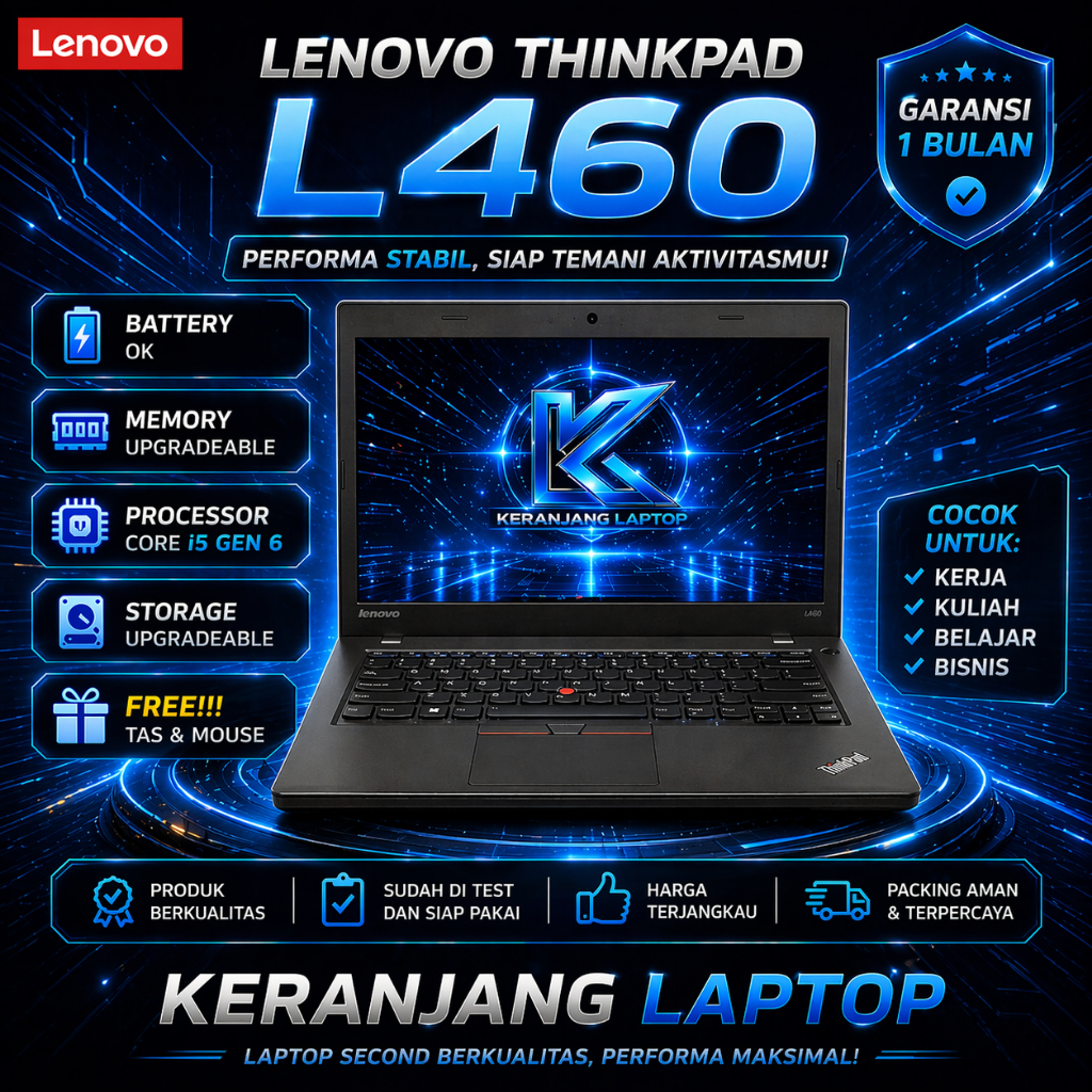 Laptop Lenovo Thinkpad L460 Core i5 gen 6 ram 8GB Up To 32GB ssd 256gb Up to 1TB layar 14inch Hd