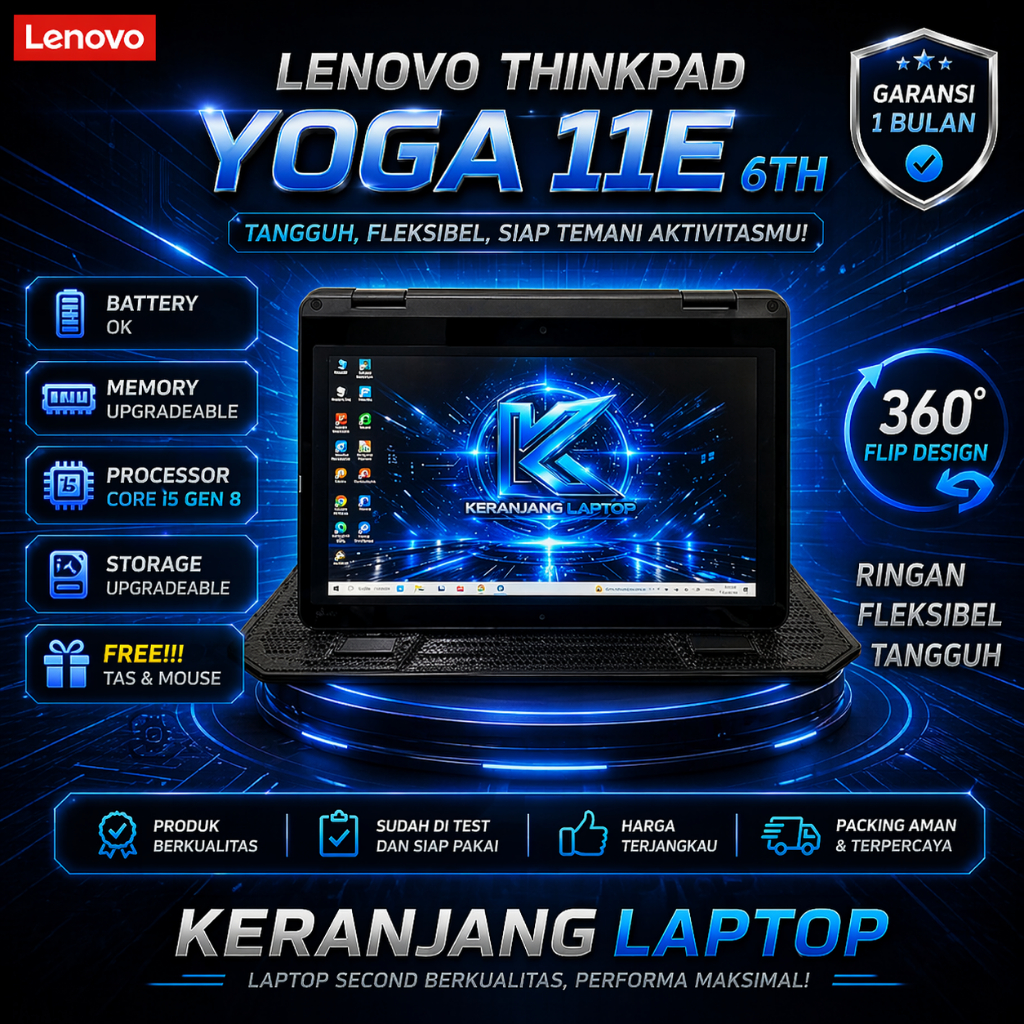 Laptop Lenovo Thinkpad YOGA 11E 6Th Core i5 Gen 8 Ram 8GB Ssd 256GB Layar 11 Inch Flip 360 Touchscre