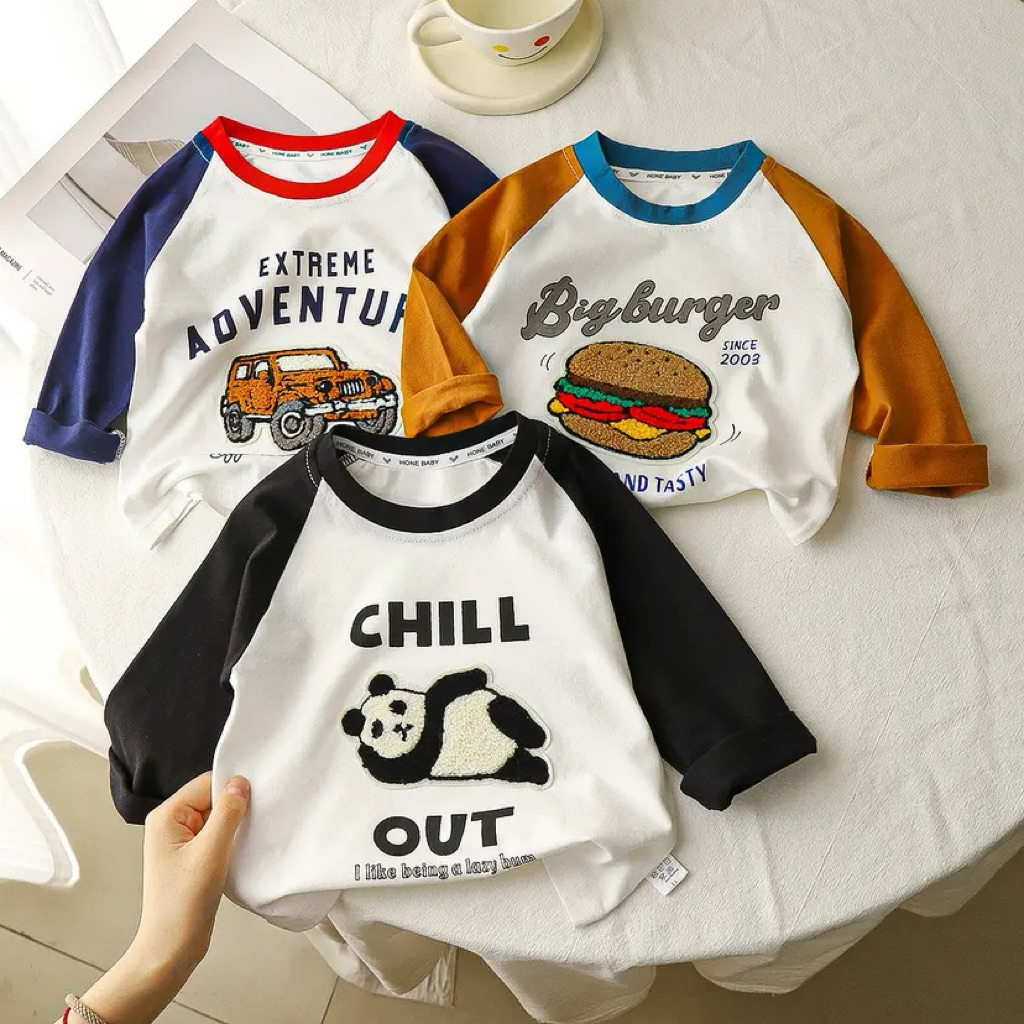 KAOS LENGAN PANJANG Anak Cewek dan Cowok Motif Bordir Handuk