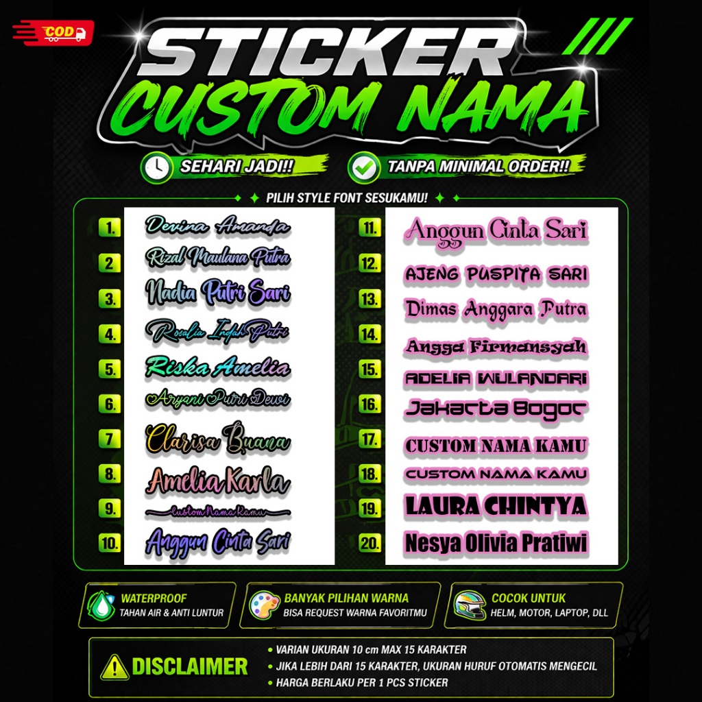 Stiker Custom Nama Aesthetic - Cutting Sticker Custom Lucu cocok untuk Helm,Motor & Mobil