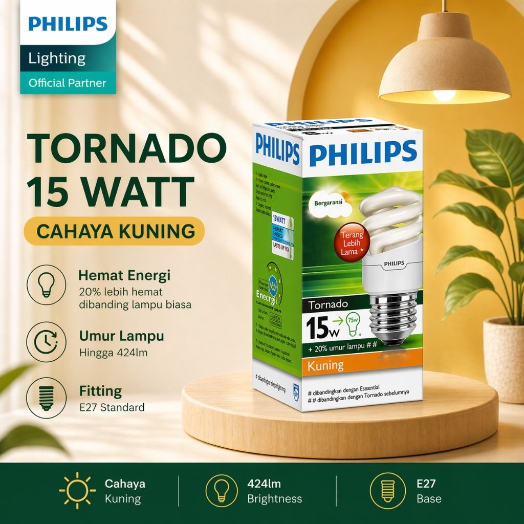 Lampu Philips Tornado | Lampu Philips Spiral | 15 Watt | Cahaya Kuning E27 [ 100% Original ]