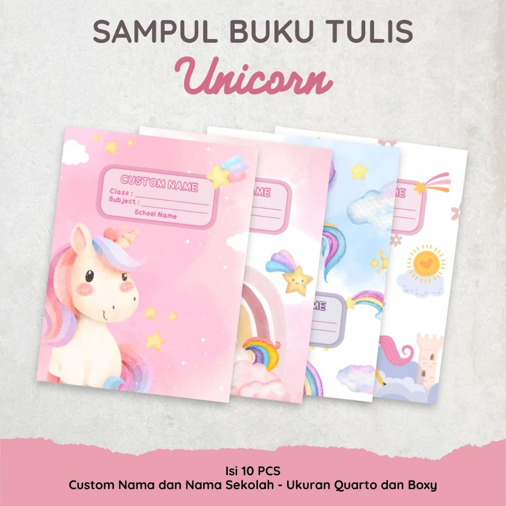 Sampul Buku Custom Nama Aesthetic - Sampul Buku Tulis - Sampul Aesthetic - Unicorn Little Pony