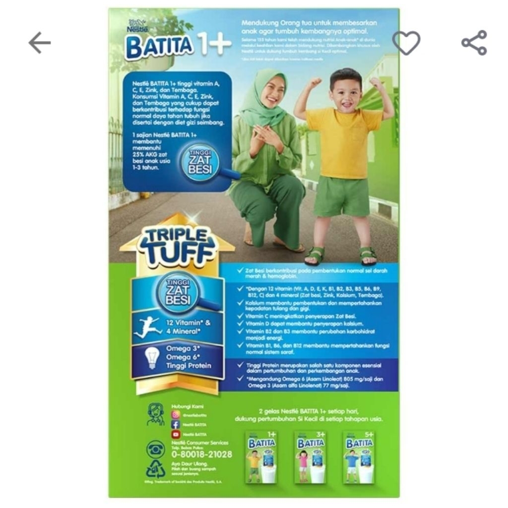 Susu Pertumbuhan Nestlé Batita 1+ Rasa Madu Vanila 850g dengan Omega 3 & 6