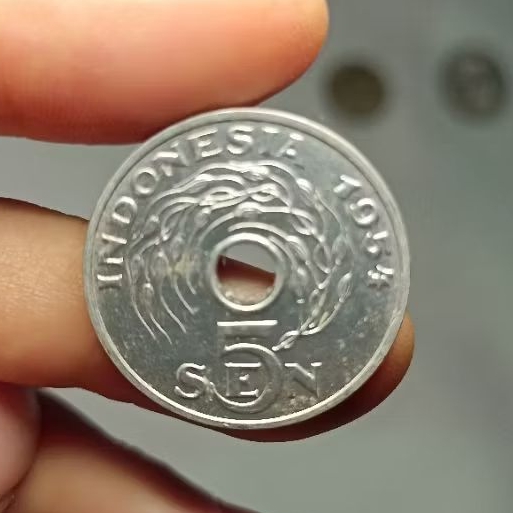 [ASLI] Koin Kuno Indonesia 5 Sen Tahun 1954 Motif Padi Bolong Tengah Asli - Koleksi Mahar