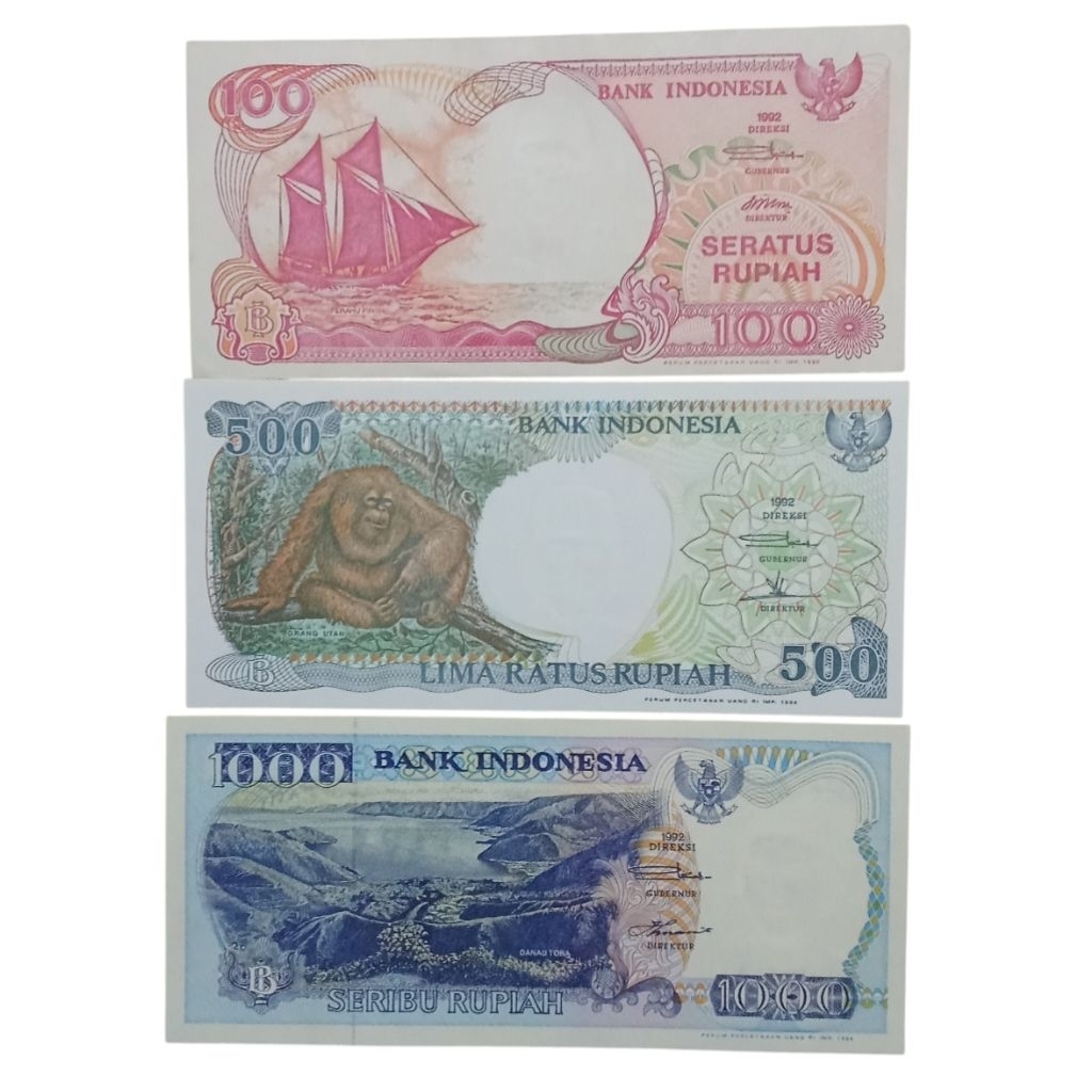 Uang Kuno 100,500,1000 Rupiah tahun 1992, kondisi UNC
