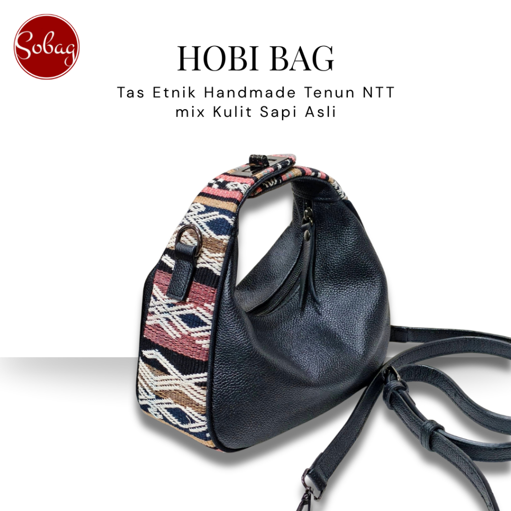 Tas Etnik Wanita Tenun NTT HOBI BAG Tenun Tangan NTT mix Kulit Sapi Asli