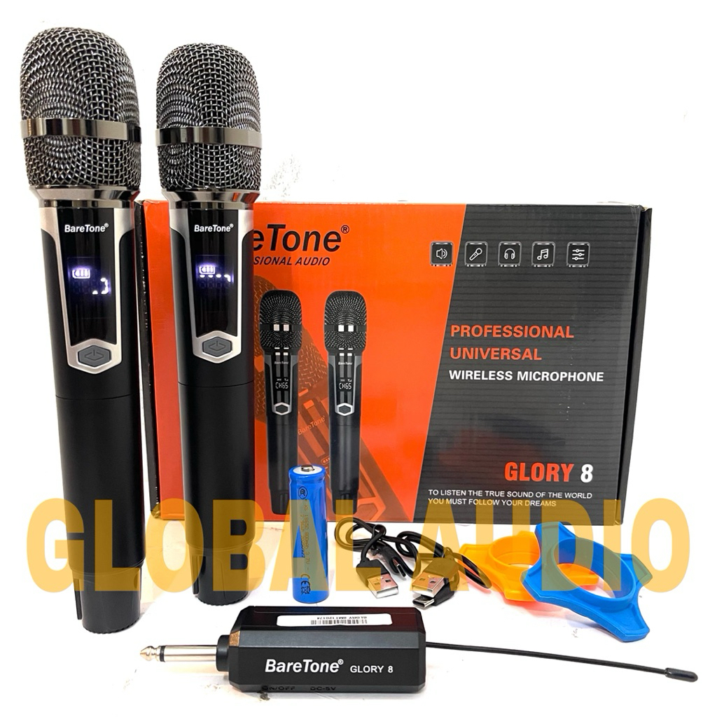 Mic wireless BareTone Glory 8 Original Microphone wireless 2 Mic bisa charger Glory8 Bagus ( Bisa CO
