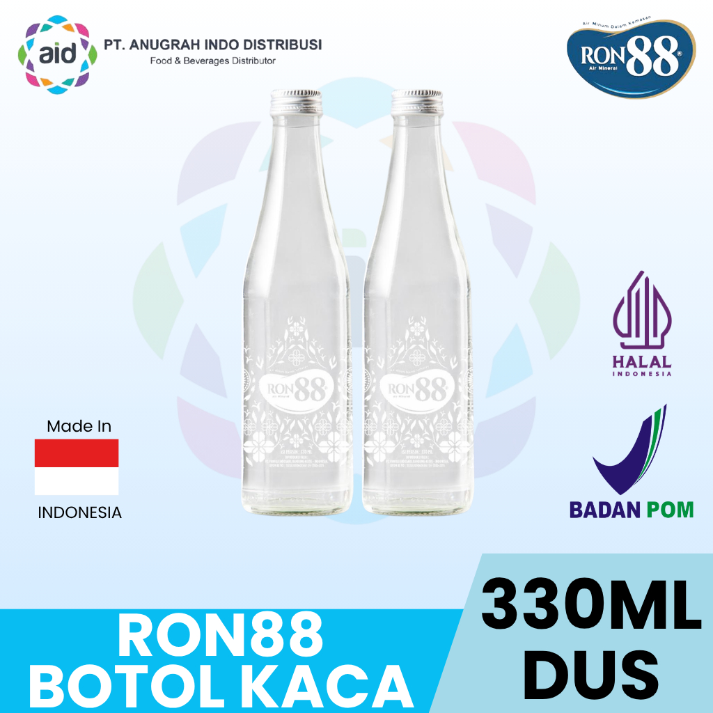 Ron 88 Air Mineral Botol Kaca 300ml Dus (Isi 12 Botol) – Air Minum Premium Kemasan Elegan & Higienis