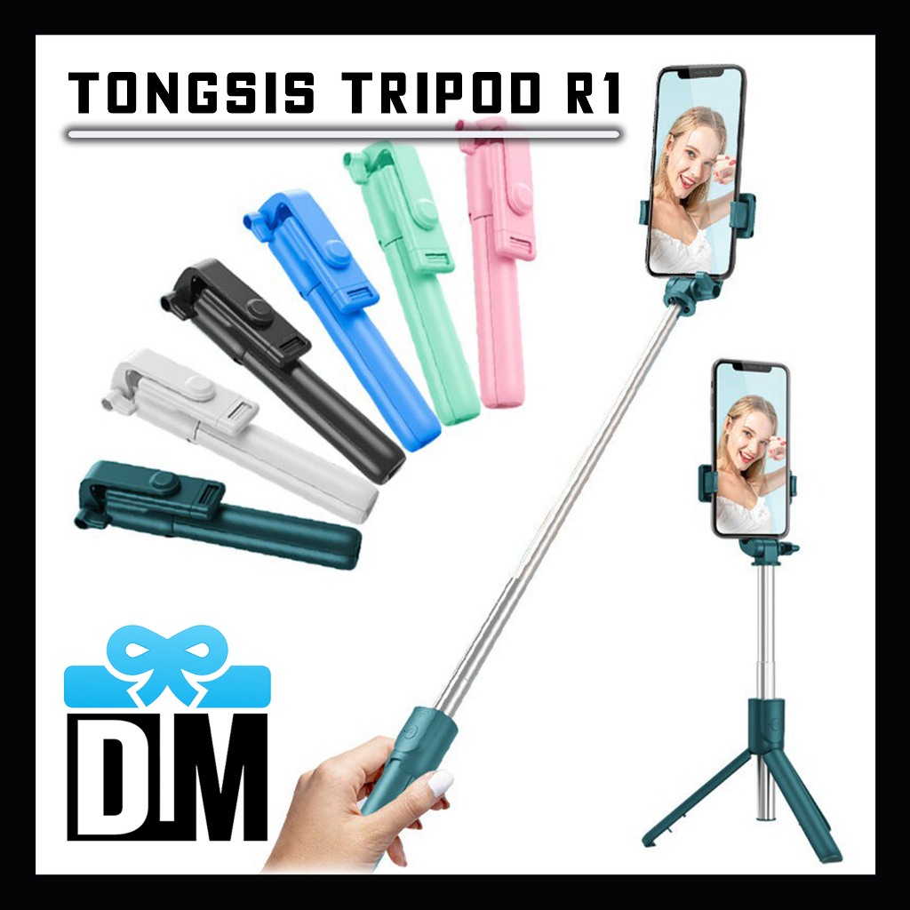 Tongsis Tongkat Narsis Dudukan Hp Berdiri untuk foto Video Sendiri Tripod Bluetooth R1 3 in 1 Holder
