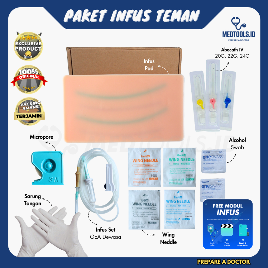 Paket Infus Teman [Infusion Pad + Set + Abocath + Wing Needle + Micropore + Alkohol Swab] - Medtools