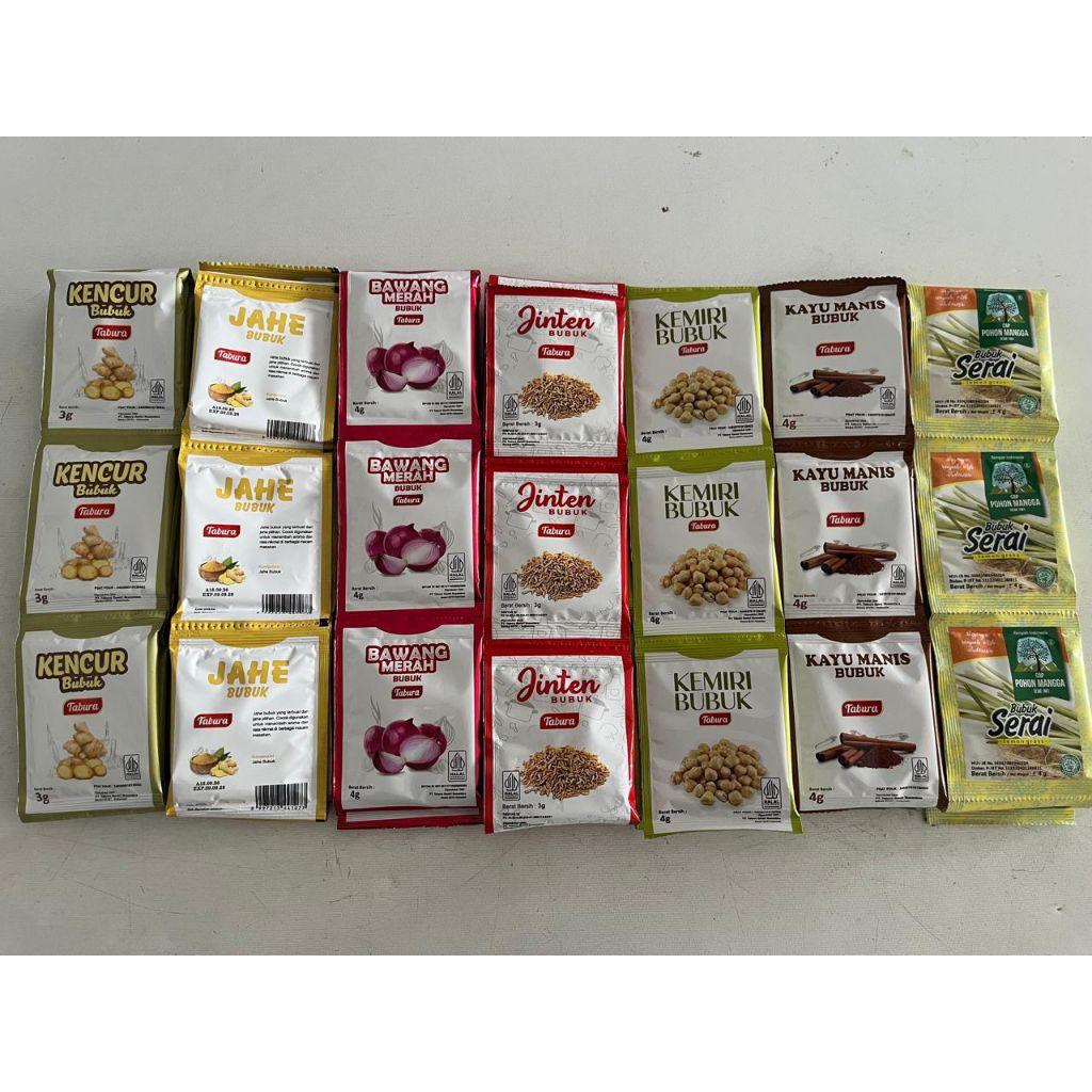 Bumbu bubuk Tabura Kencur Jahe Bawang Merah Jinten Kemiri Bubuk Kayu Manis Serai