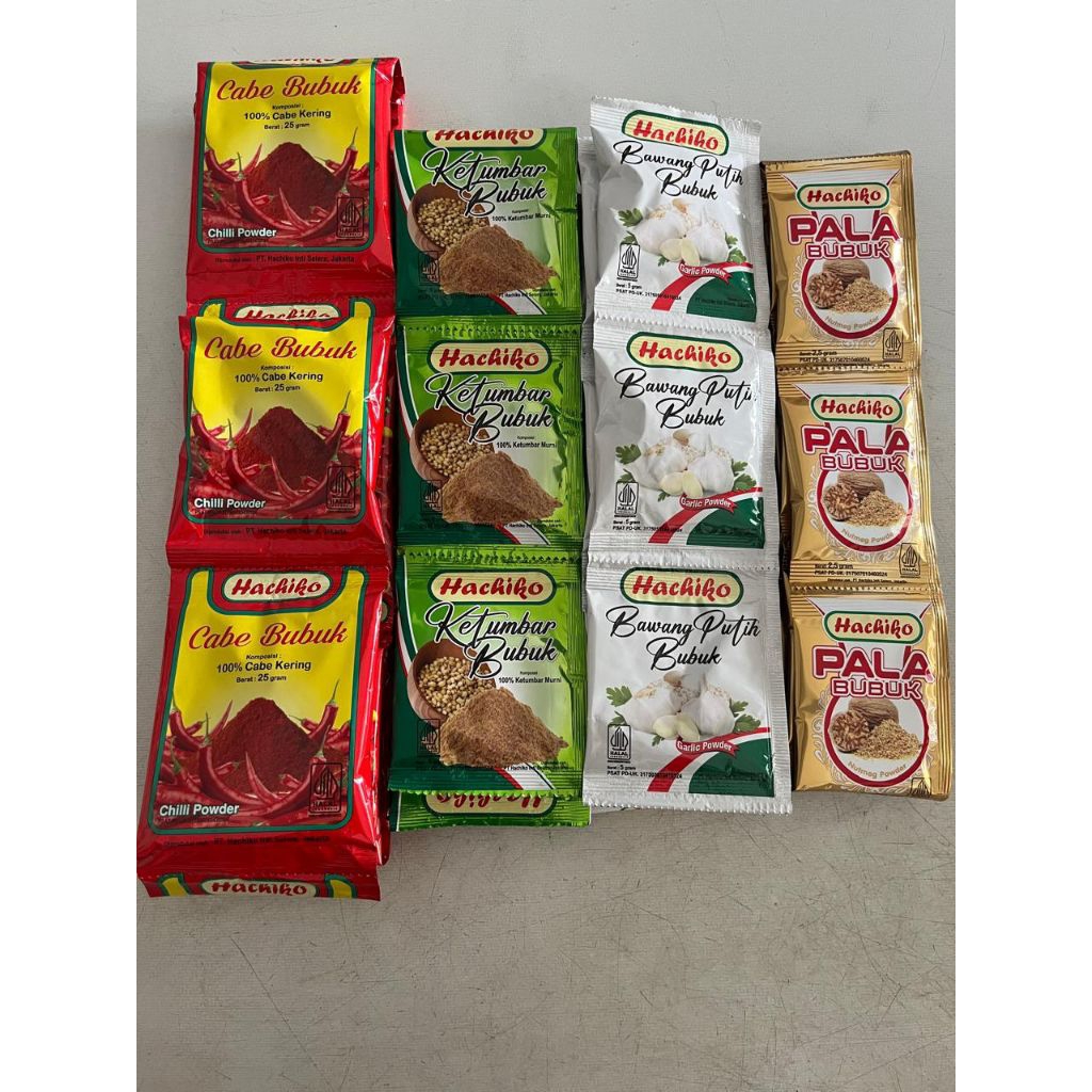 Bumbu bubuk Hachiko Cabe bubuk Bawang Putih Ketumbar Pala