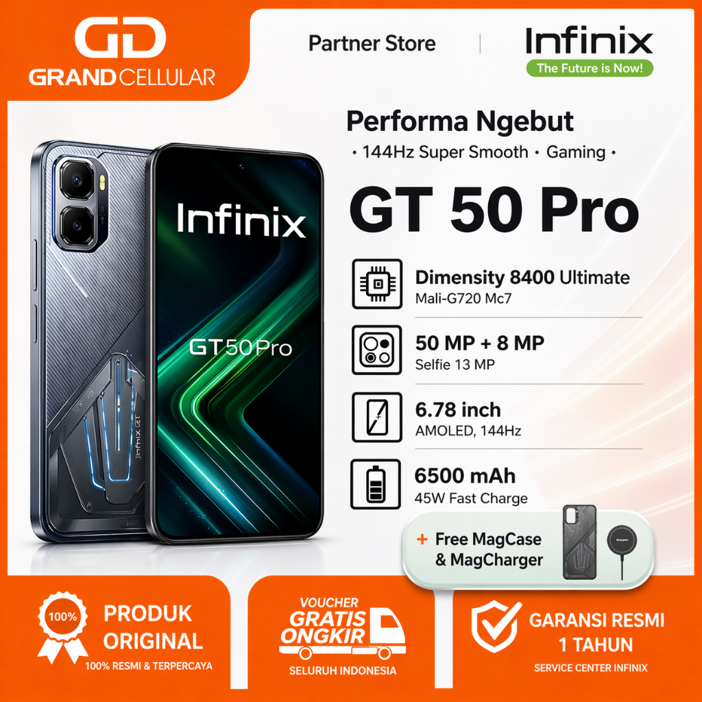 Infinix GT 50 Pro 5G 12/512GB – HP Gaming Kencang, 1.5K AMOLED 144Hz + Liquid Cooling