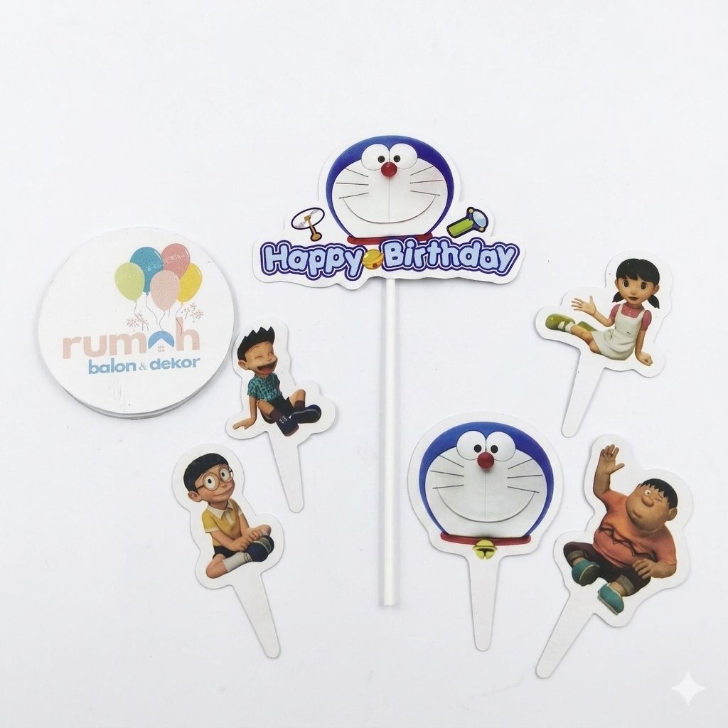 TOPPER CAKE KARAKTER DORAEMON / TOPPER KUE DORAEMON / HIASAN KUE ULANG TAHUN / CAKE TOPPER HAPPY BIR