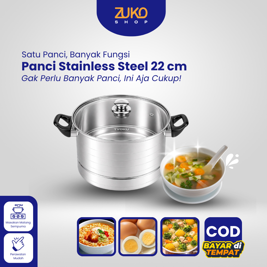 ZUKOSHOP OFFICIAL - Panci Stainless Steel | Panci 22 cm