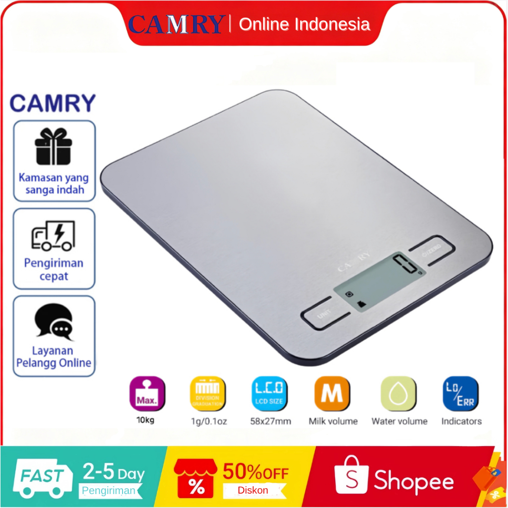 Timbangan Dapur Digital Camry 10kg -  Kitchen Scale Timbangan Dapur Digital Slim Plate Akurasi 0.1g