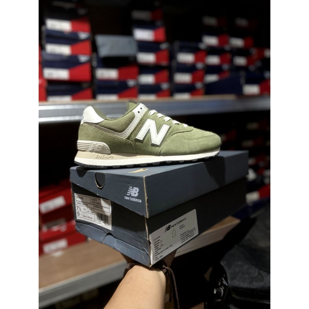 SEPATU SNEAKERS NB 574 OLIVE GREEN ORIGINAL 100% BNIB RESMI MAP