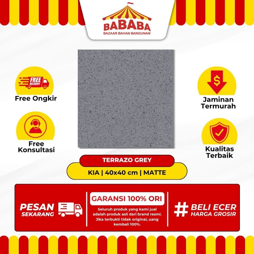 Keramik Lantai Ukuran 40x40 KIA Terazzo Grey I Motif Terazzo Matte Drop Keramik Lantai Garasi Outdoo