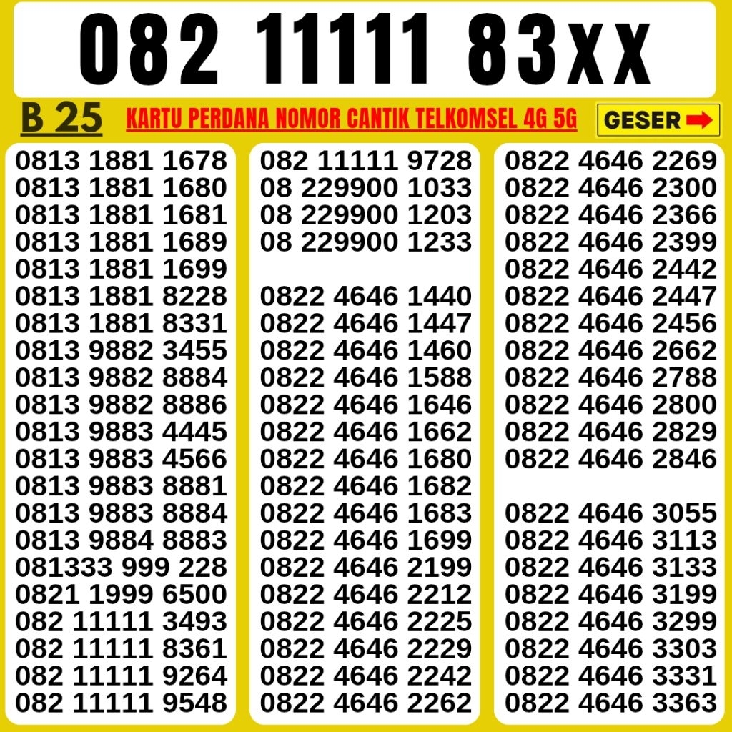 Nomor Cantik Telkomsel 11 ANGKA BONUS 3GB KUOTA Super 888 Kartu Perdana Telkomsel Tsel Red Telkomsel