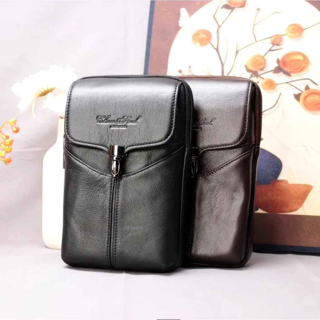 Tas Selempang Kulit Sapi Import Tas Pria Tas Hp Hitam
