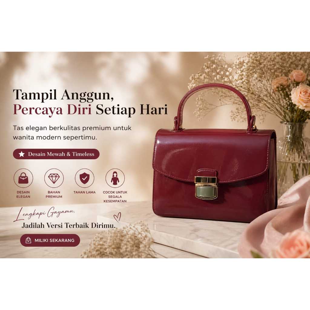 PPT005 Tas Slingbag Wanita Jelly Polos Woman Handbag Glossy Fashion Murah Maroon