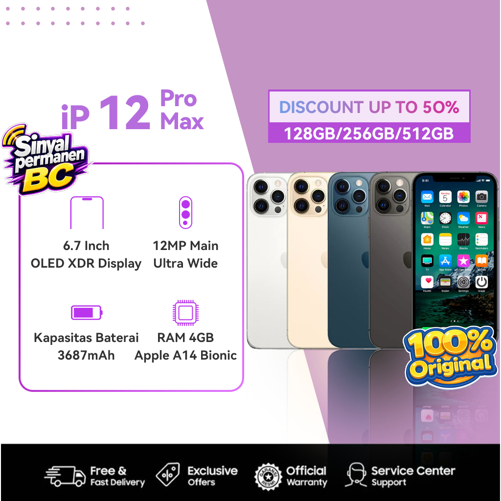 Apple iPhone 12 & 12 Pro Max 128GB 256GB Second Inter BC Sinyal Permanen Mulus