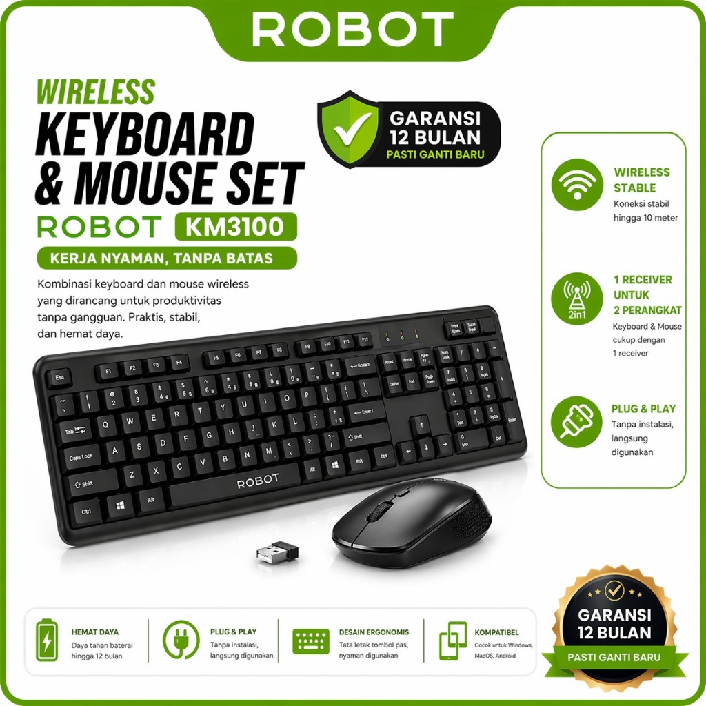 ROBOT KM3100 Portable Wireless Set Combo Keyboard And Mouse