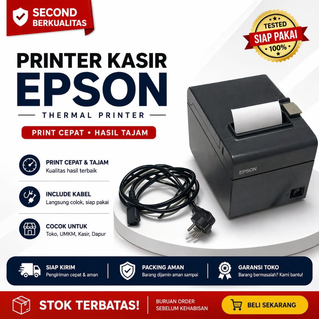 Printer Thermal Epson TM-T82 – USB – Autocutter – Siap Pakai + Adaptor & Kabel