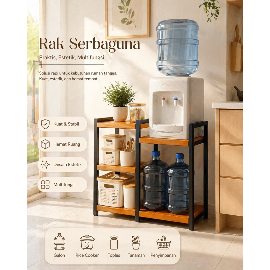 RAK KAYU RICE COOKER GALON SERBAGUNA MURAH DAN KOKOH