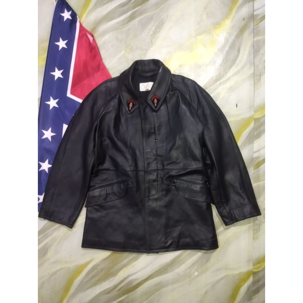 VINTAGE 60s FRANCE FIREMAN LEATHER JACKET