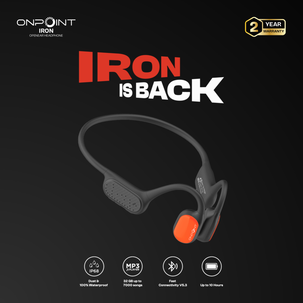ONPOINT IRON Open Ear Bone Conduction Headphone - Open Ear BLACK & GREY