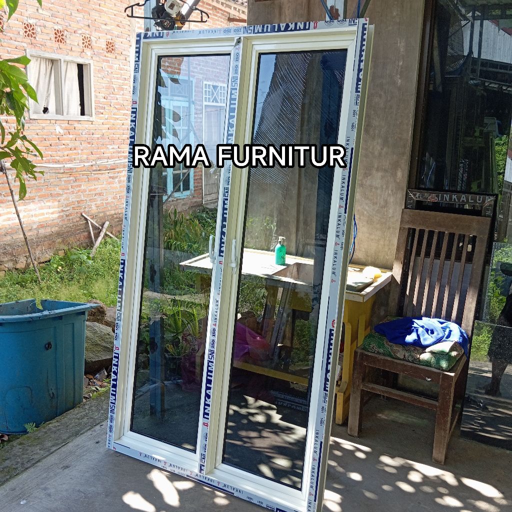 L80xT150 JENDELA ALUMINIUM 2 DAUN PINTU KOMPLIT FREE PACKING KAYU