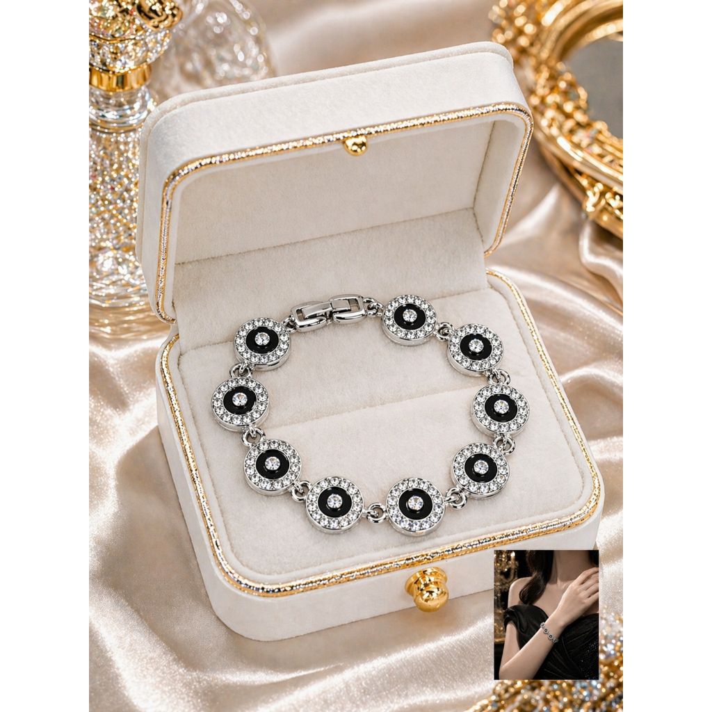 Gelang tangan rantai fashion wanita elegan koin keramik hitam