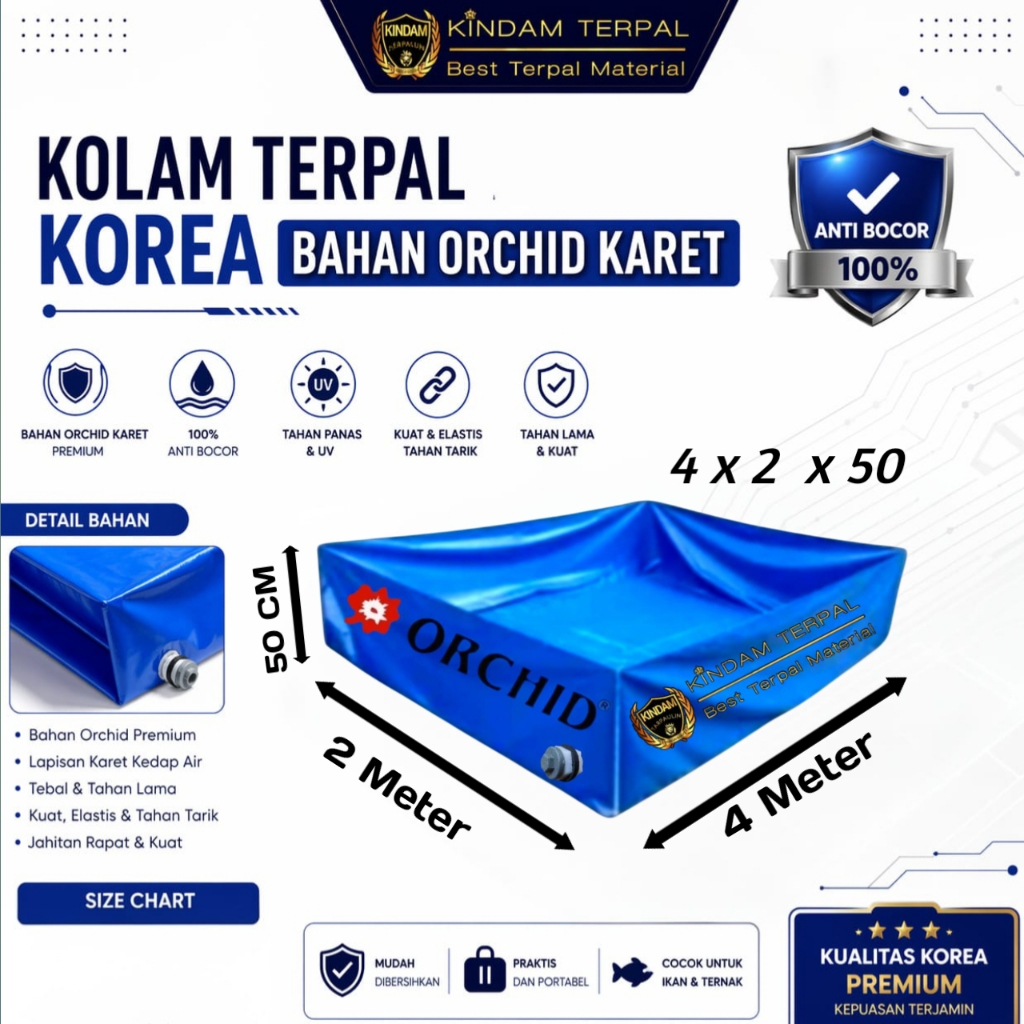 KOLAM TERPAL ORCHID 4x2x50 SEMI KARET | KOLAM TERPAL IKAN LELE, NILA, GURAME, KOI