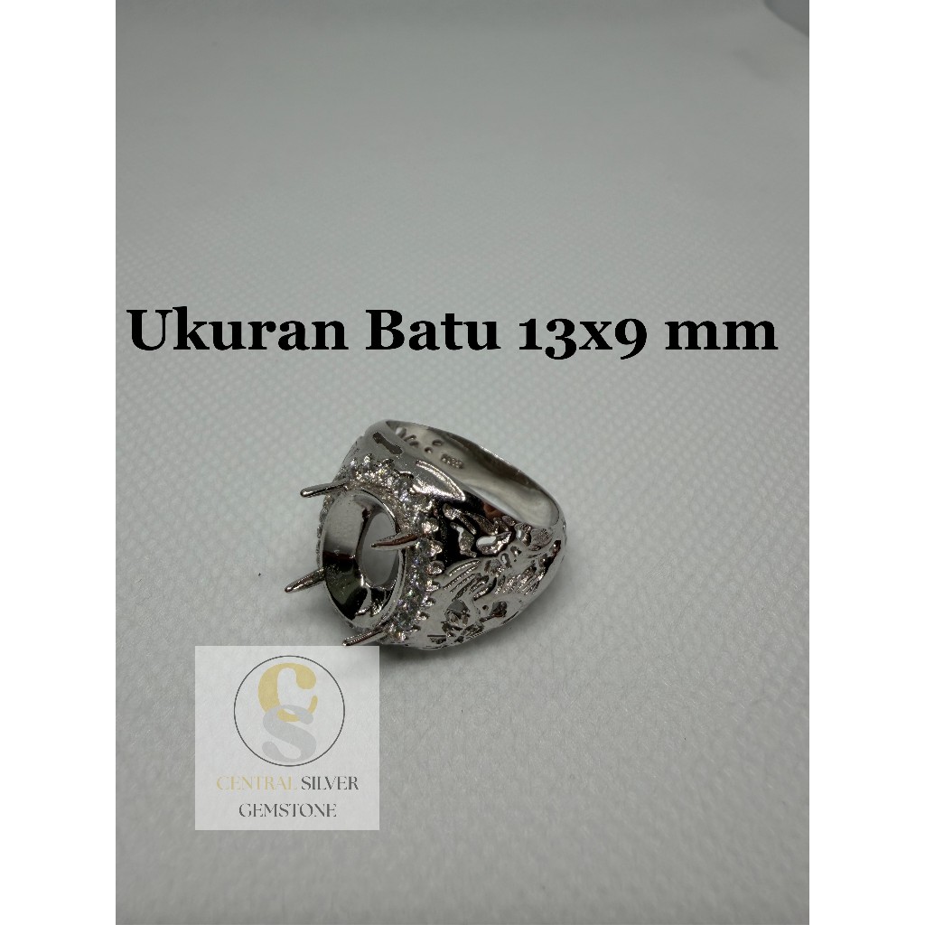 Emban Cincin Silver 925 pria dan wanita untuk batu akik [Ukuran 13x9 mm]