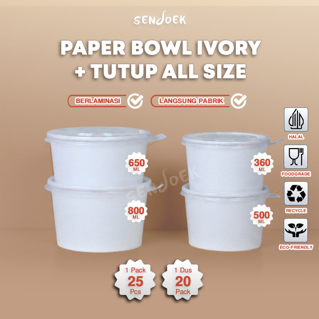 PAPER BOWL + TUTUP ALL SIZE | PAPER RICE BOWL | MANGKUK KERTAS PUTIH