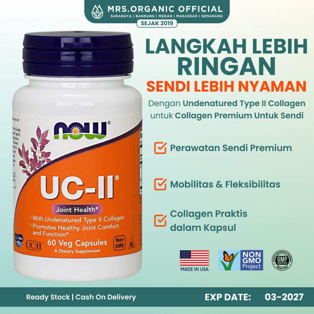 Suplemen Now UC-II Type II Collagen 60 Veggie Capsules - Collagen dari Tulang Rawan Ayam untuk Keseh