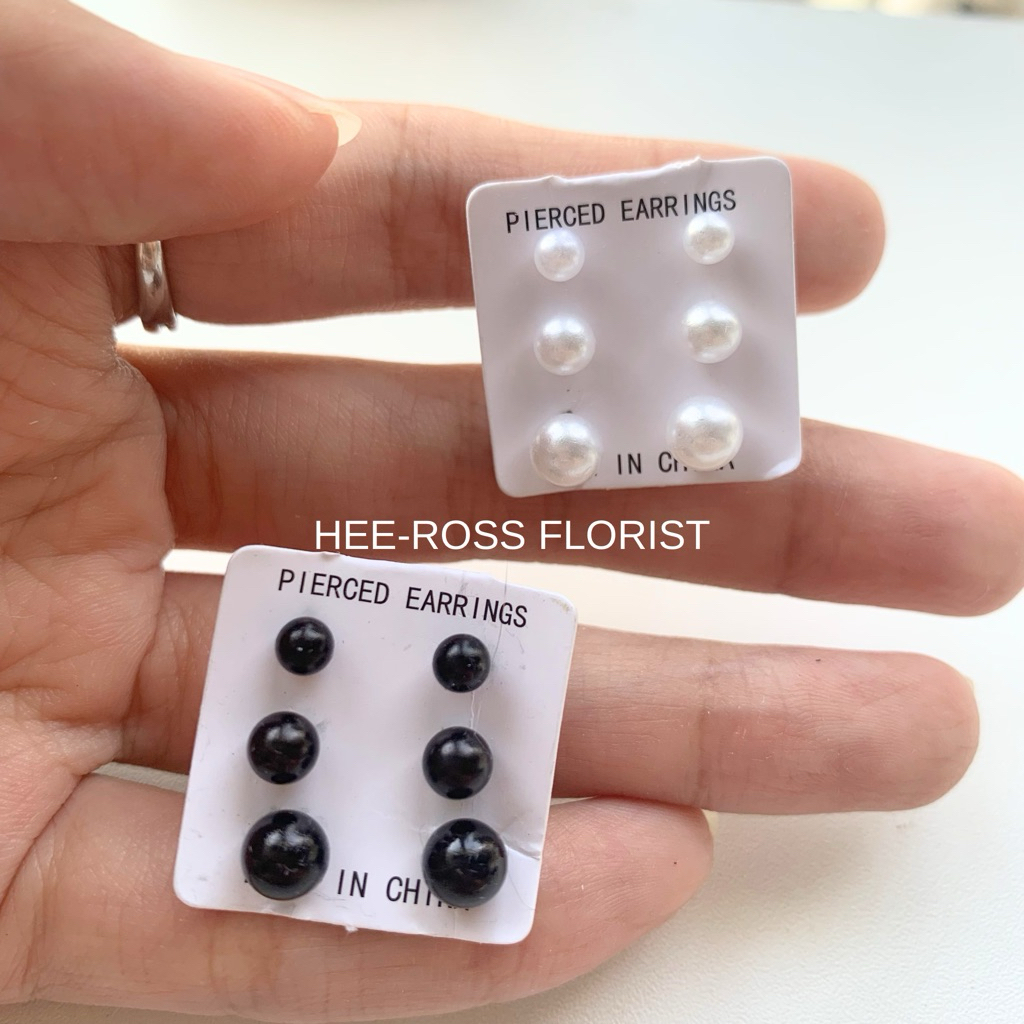 (3pasang) Anting tusuk mutiara stainless steel hitam dan putih / anting mutiara / anting tusuk mutia