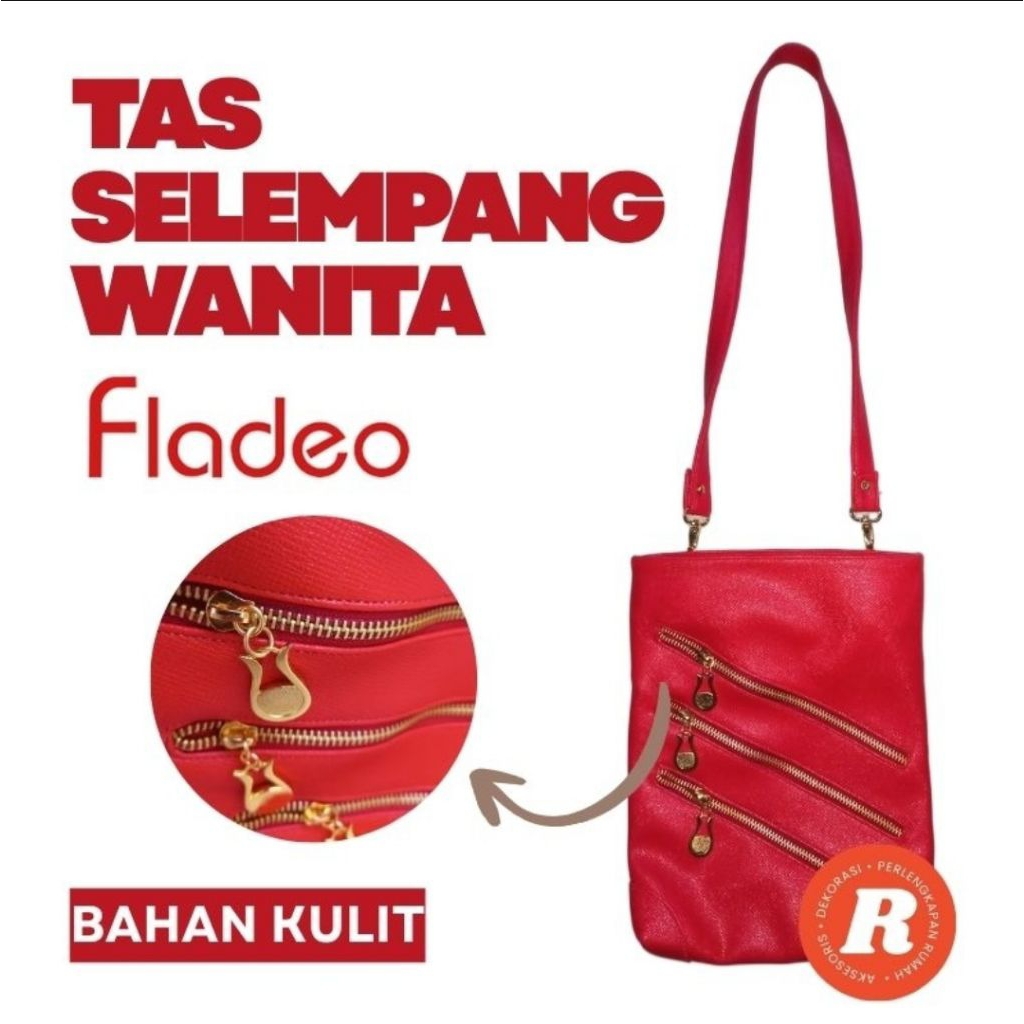 Tas Kulit Selempang Wanita Tas Fladeo Bahan Kulit Warna Merah Tas Anti Air Isi Banyak