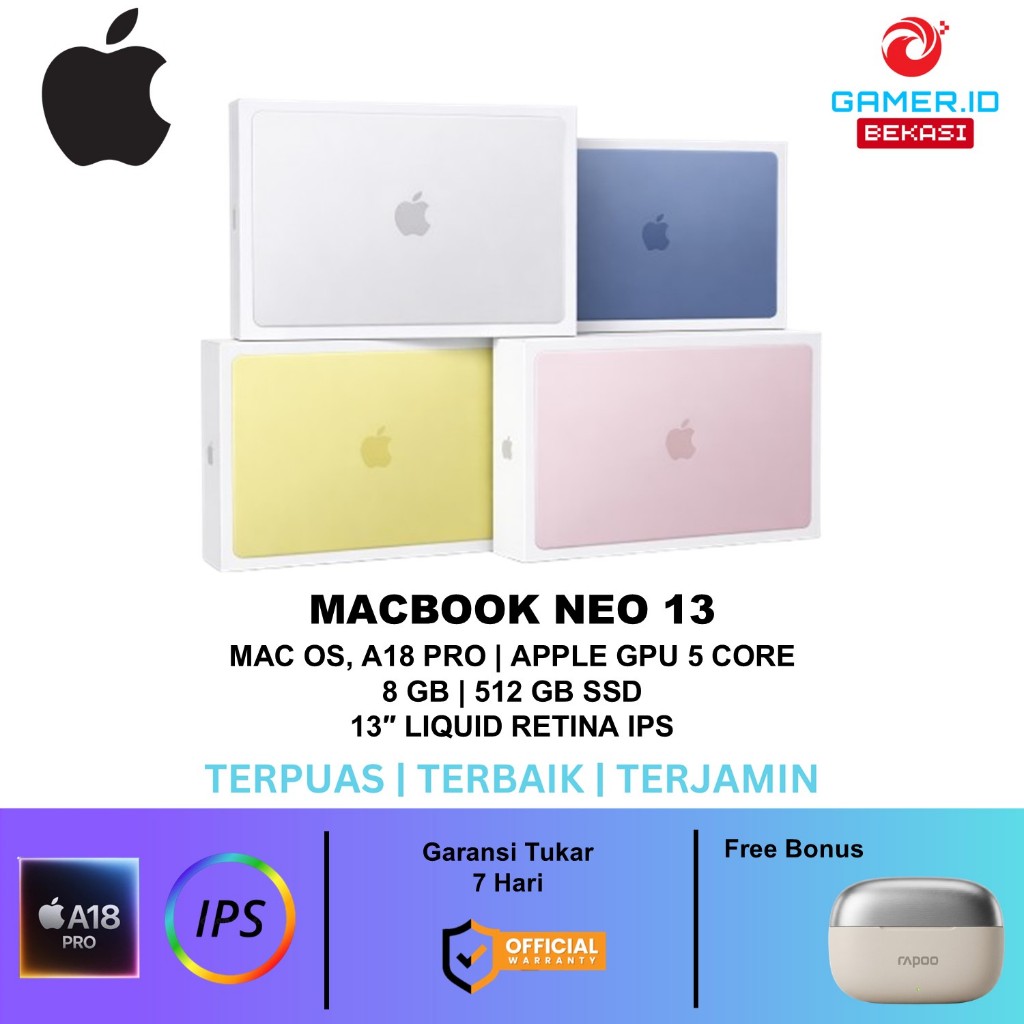 APPLE MACBOOK NEO 13 A18 PRO 6C CPU 8GB 512GB GRS RESMI INDONESIA
