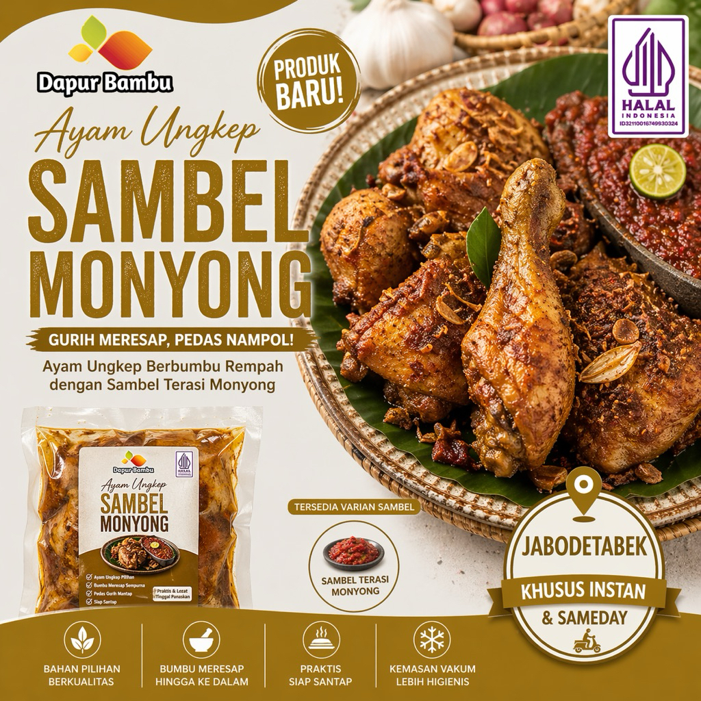 Ayam ungkep Sambel Monyong 1 kg up 10 potong /Ayam Ungkep Bumbu Kuning Sambel Monyong  / Dapur Bambu