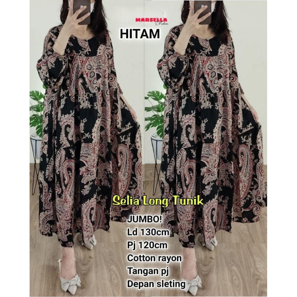MIDI DRESS WANITA JUMBO/SEILA/MIDI DRESS WANITA KATUN RAYON JUMBO LD 130 CM FIT XXXL