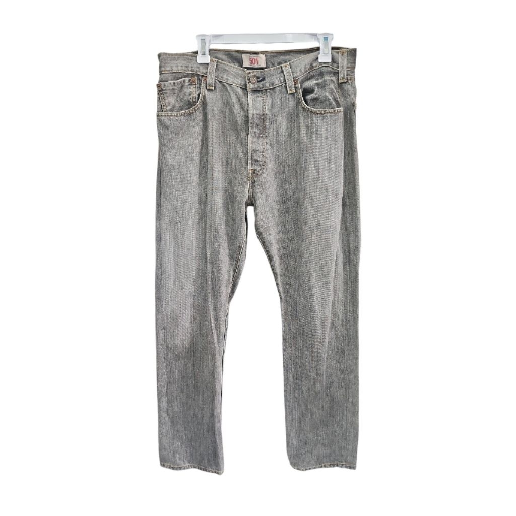 Celana Panjang Denim Jeans Levi's Vintage 501 Straight Button Fly Made in Mexico Warna Faded Grey Or