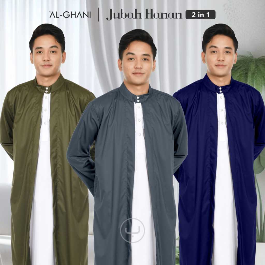 ALGHANI-PREMIUM, Jubah hanan 2 in 1, jubah gamis pria 1set luar dalam,gamis rangkap Lengan panjang b