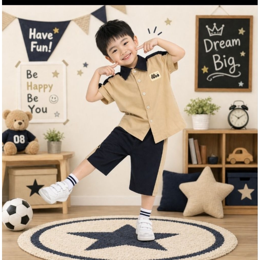 dakokids Setelan Anak Laki Laki 2-8 Tahun Baby Terry Import 2 in 1 Kaos Kemeja Lengan Pendek Celana 